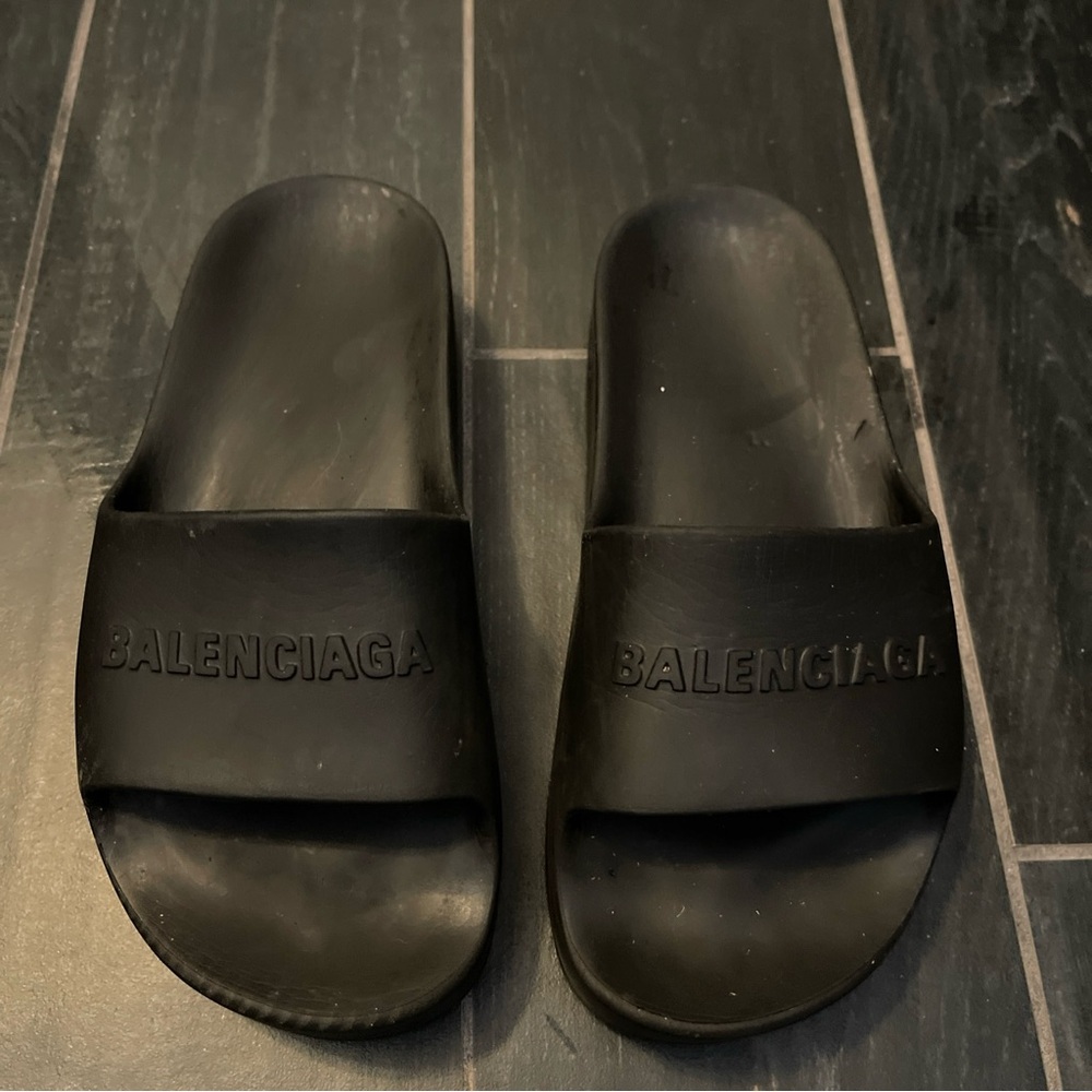 Balenciaga Women's Black Logo Platform Slide Sandal Shoe Size 7